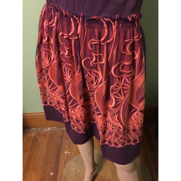 Vintage Vivienne Tam Purple Orange Embroidered Mesh Overlay Knee Length Skirt - Picture 8 of 8